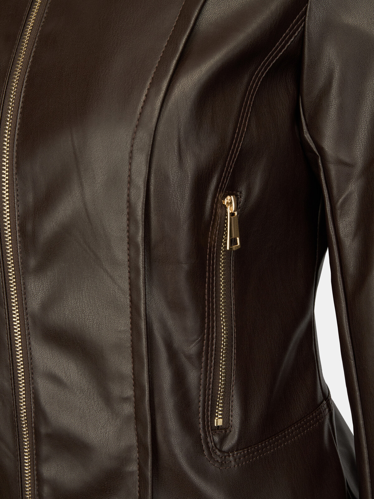 Dámská tmavě hnědá koženková bunda