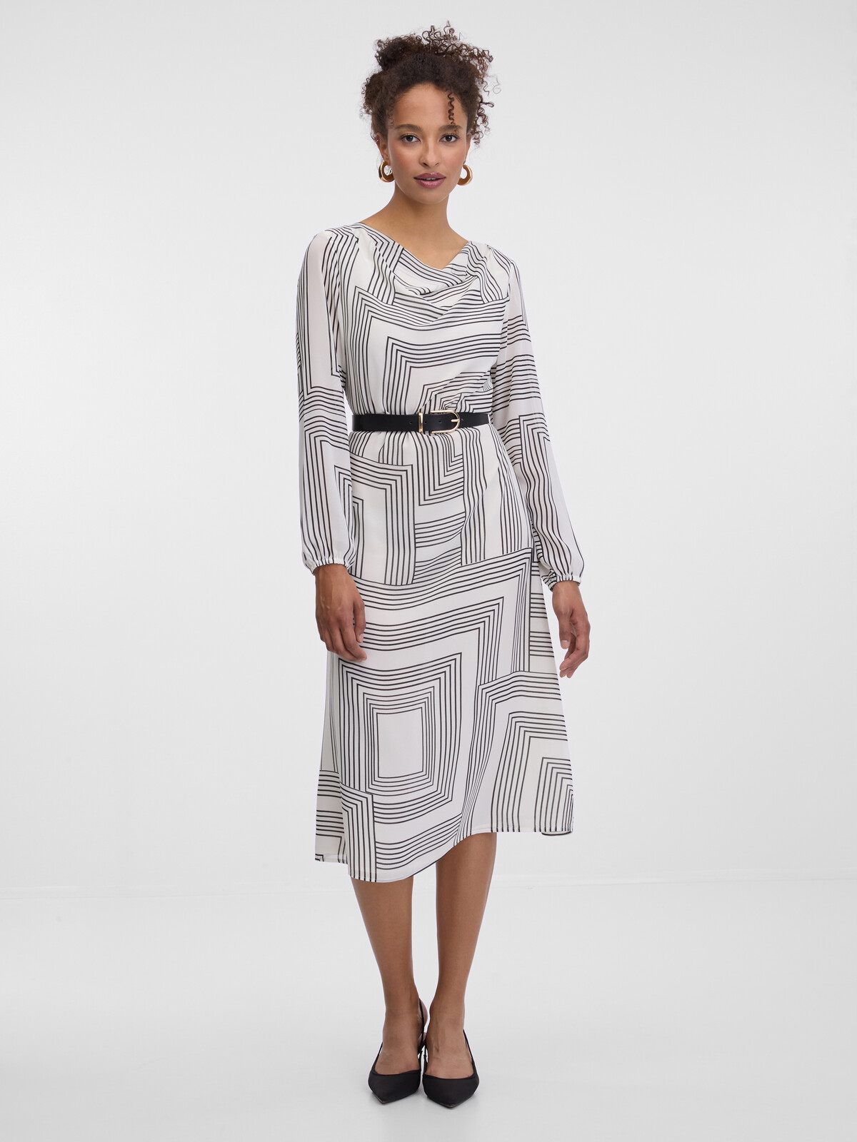 Bílé vzorované midi šaty ORSAY