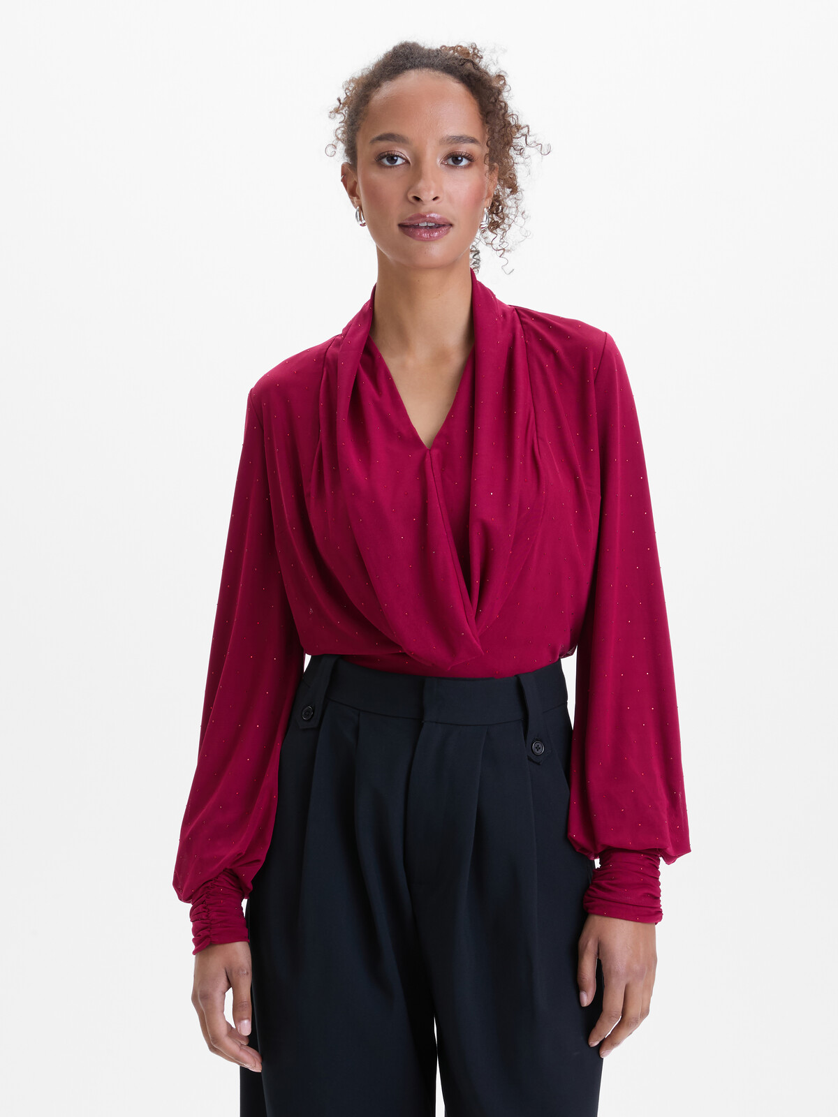 Bordová dámská halenka s kamínky