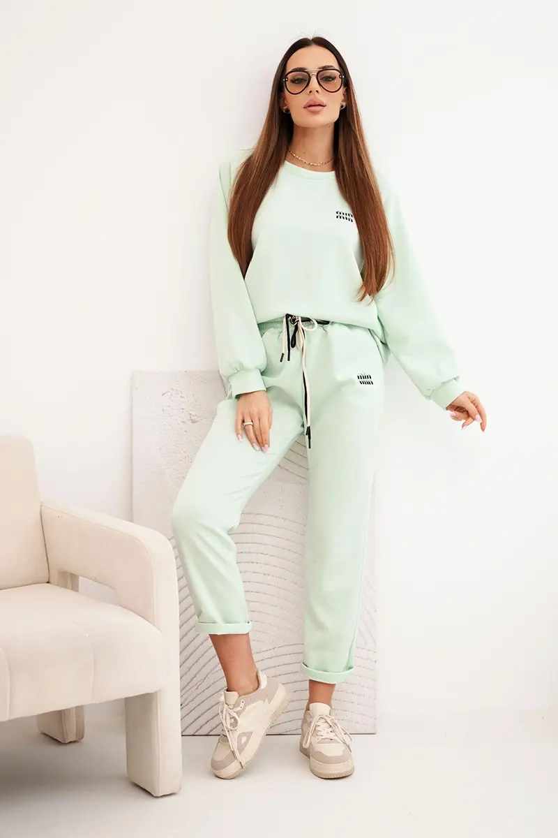 Kesi Włoski Dámský komplet z viskózy s mikinou a kalhotami máslový mátový