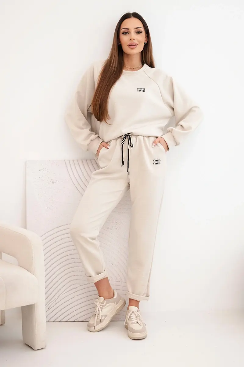 Kesi Włoski Dámský komplet z viskózy s mikinou a kalhotami béžový