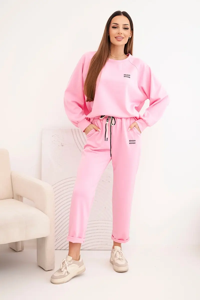 Kesi Włoski Dámská souprava máslová z viskózy s mikinou a kalhotami světle růžová