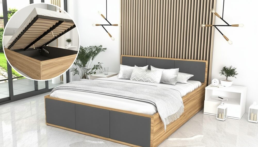 AJK - meble Postel Panama Soft 140 x 200 cm s výklopným roštem a úložným prostorem