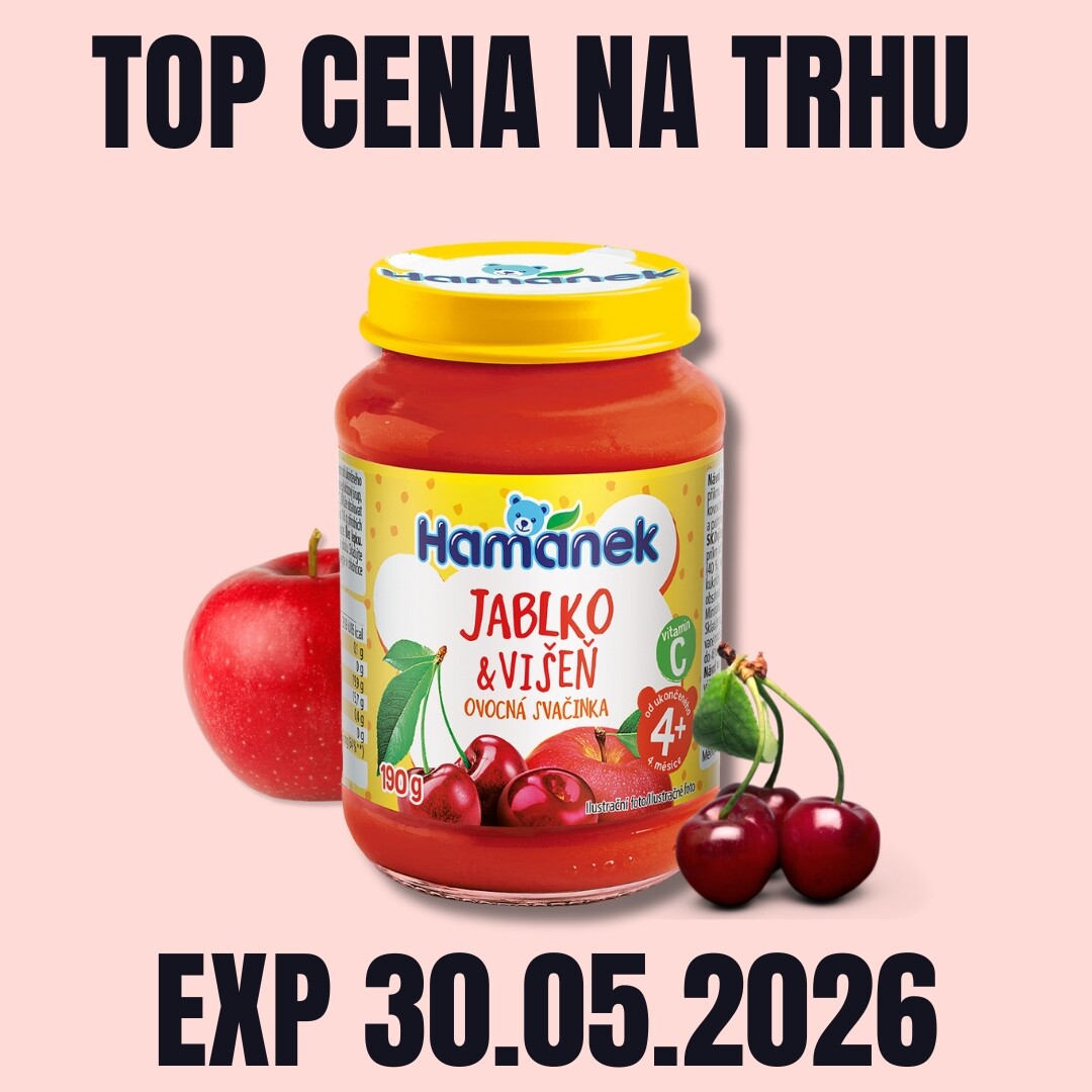 HAMÁNEK KV Ovocná přesnídávka Višeň a jablko sklo 190 g EXP 30.05.2026
