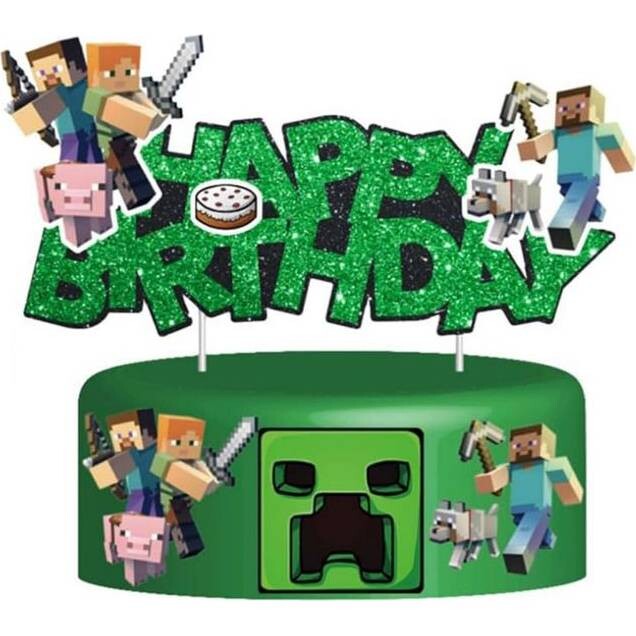 Zápich na dort Happy birthday, minecraft - Cakesicq