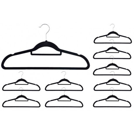 Věšáky na oblečení MAXI sametové, černé (10 ks)