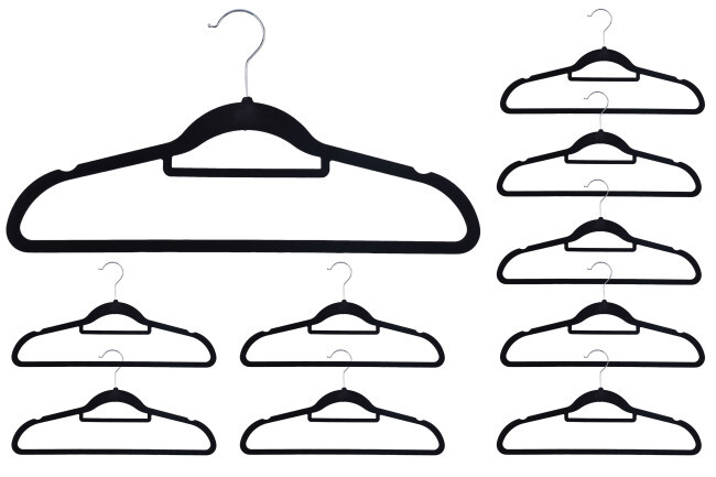 Věšáky na oblečení MAXI sametové, černé (100 ks)