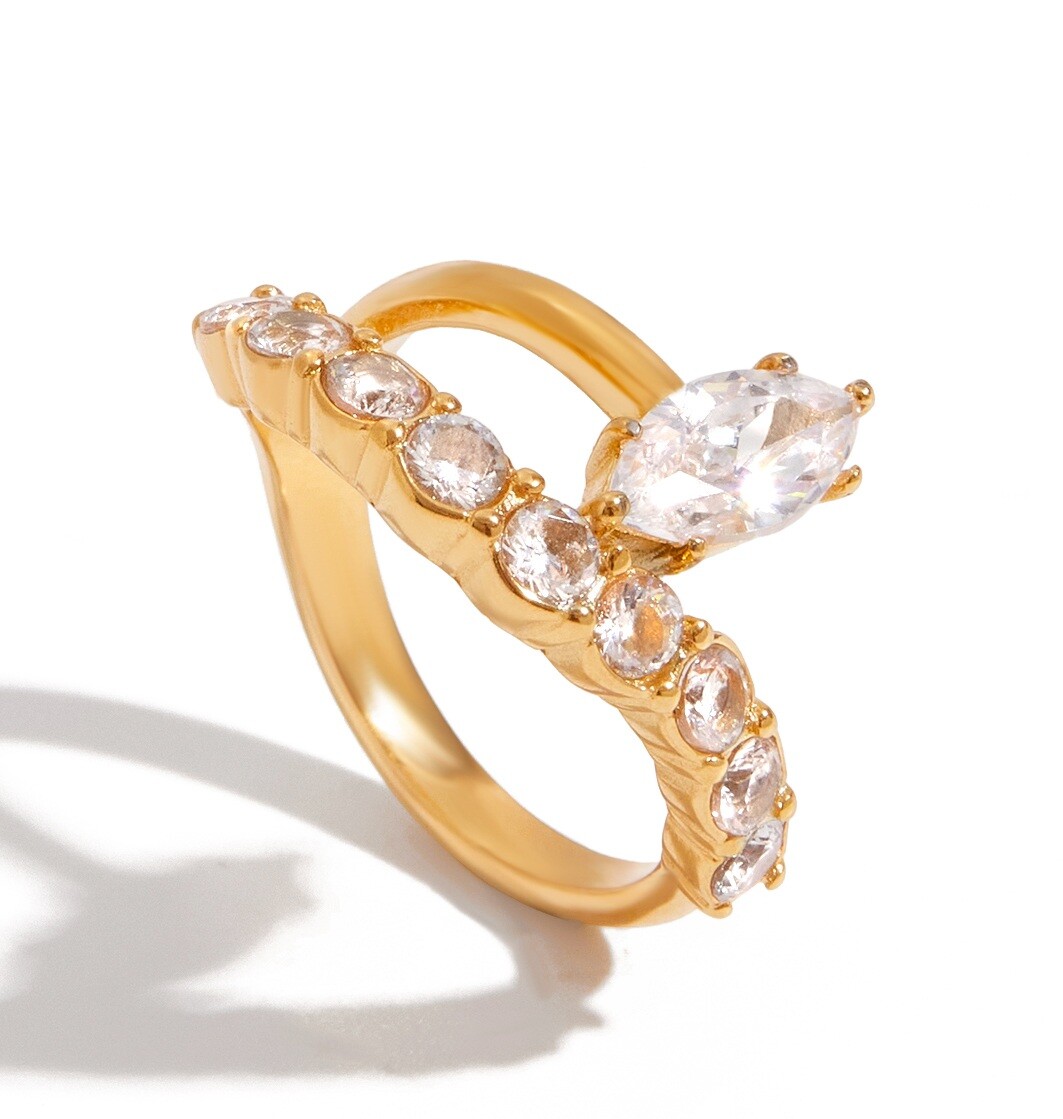 ELENYS Marquise Shine – pozlacený prsten 18K žluté zlato Velikost: 7 (EU: 54-56)