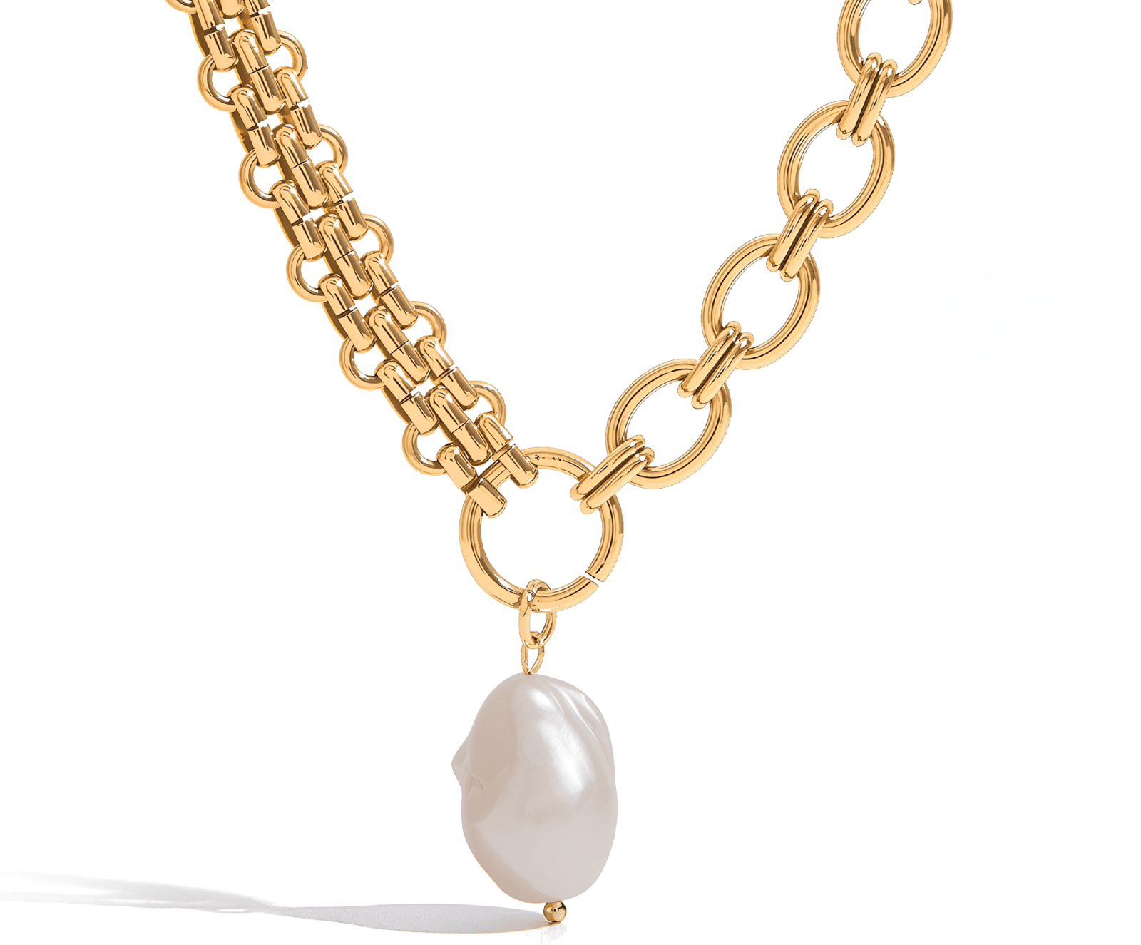 ELENYS Pearl Drop Chain – pozlacený náhrdelník 18K žluté zlato Délka: 45+5 cm / max. 50 cm