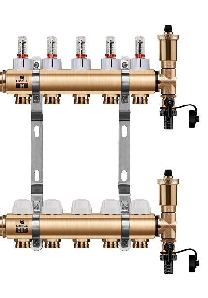 Wigell Podlahový rozdělovač WIGELL, 5 okruhů, mosazný + automatické odvzdušňování 8481.80.90