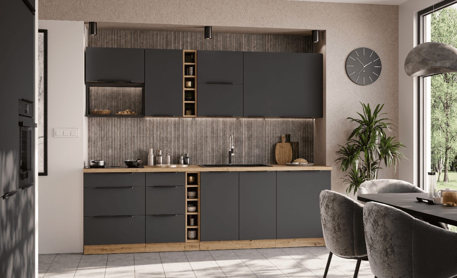 Kuchyňská linka 255 cm Aria 1 - Dub artisan + GR Graphite AFM