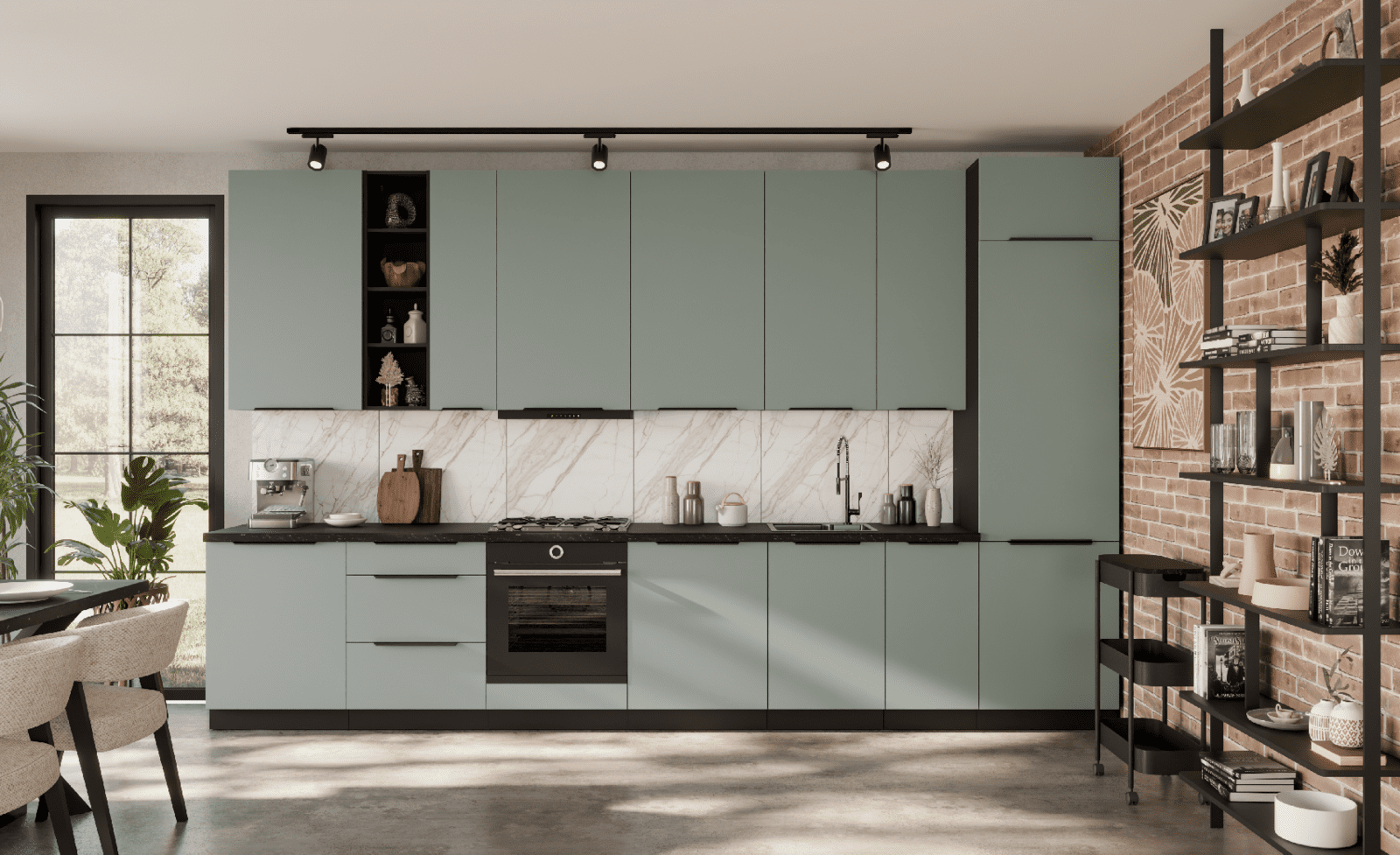 Kuchyňská linka 390 cm Aria 2 - Černá + SA Aquamarine AFM