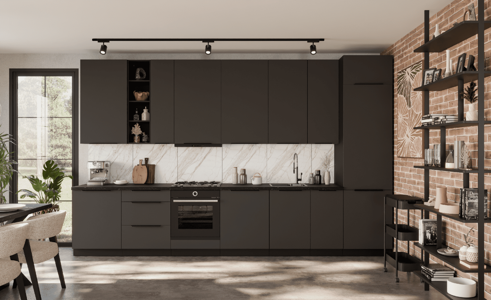 Kuchyňská linka 390 cm Aria 2 - Černá + GR Graphite AFM