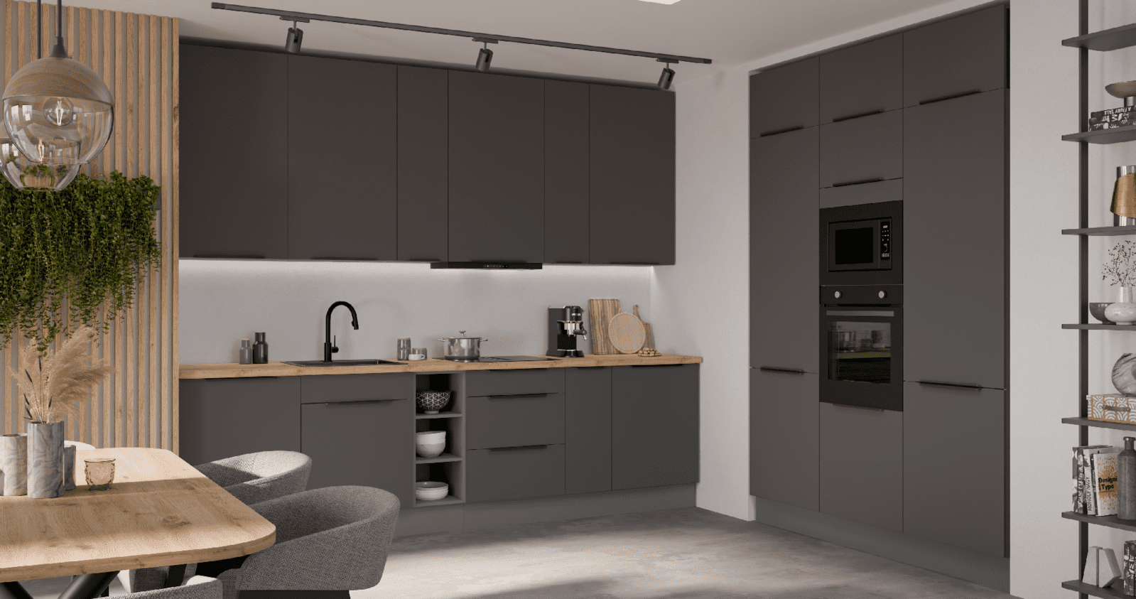 Kuchyňská linka 300x180 cm Aria ANT - Antracit + GR Grafit AFM