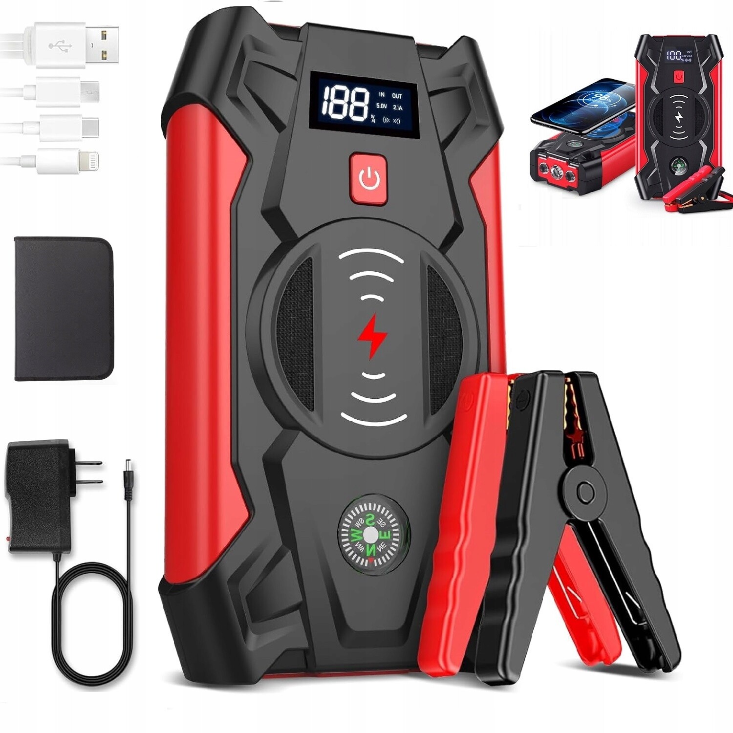 Power Banka Booster Led Startér Červená Startérka Bezpečná 12V 20000mAh