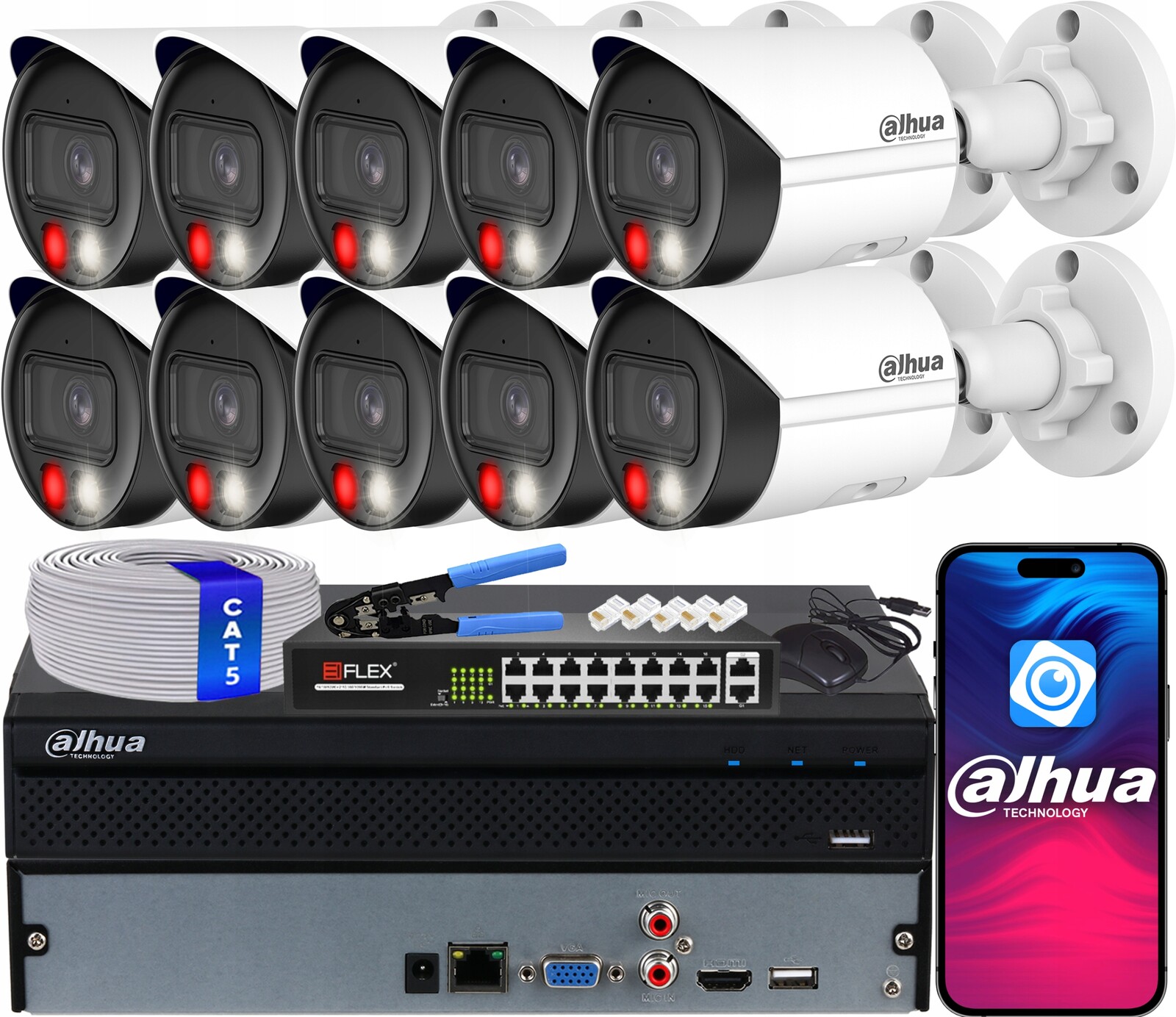 Monitorovací sada 10x IPC-HFW2649S-S-IL 6Mp Dahua WizSense IR30 Dual Light