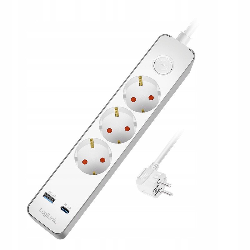 Zásuvková Lišta Prodlužovací kabel 3 zásuvky Usb-c Pd 20W Usb Qc 3600W LogiLink