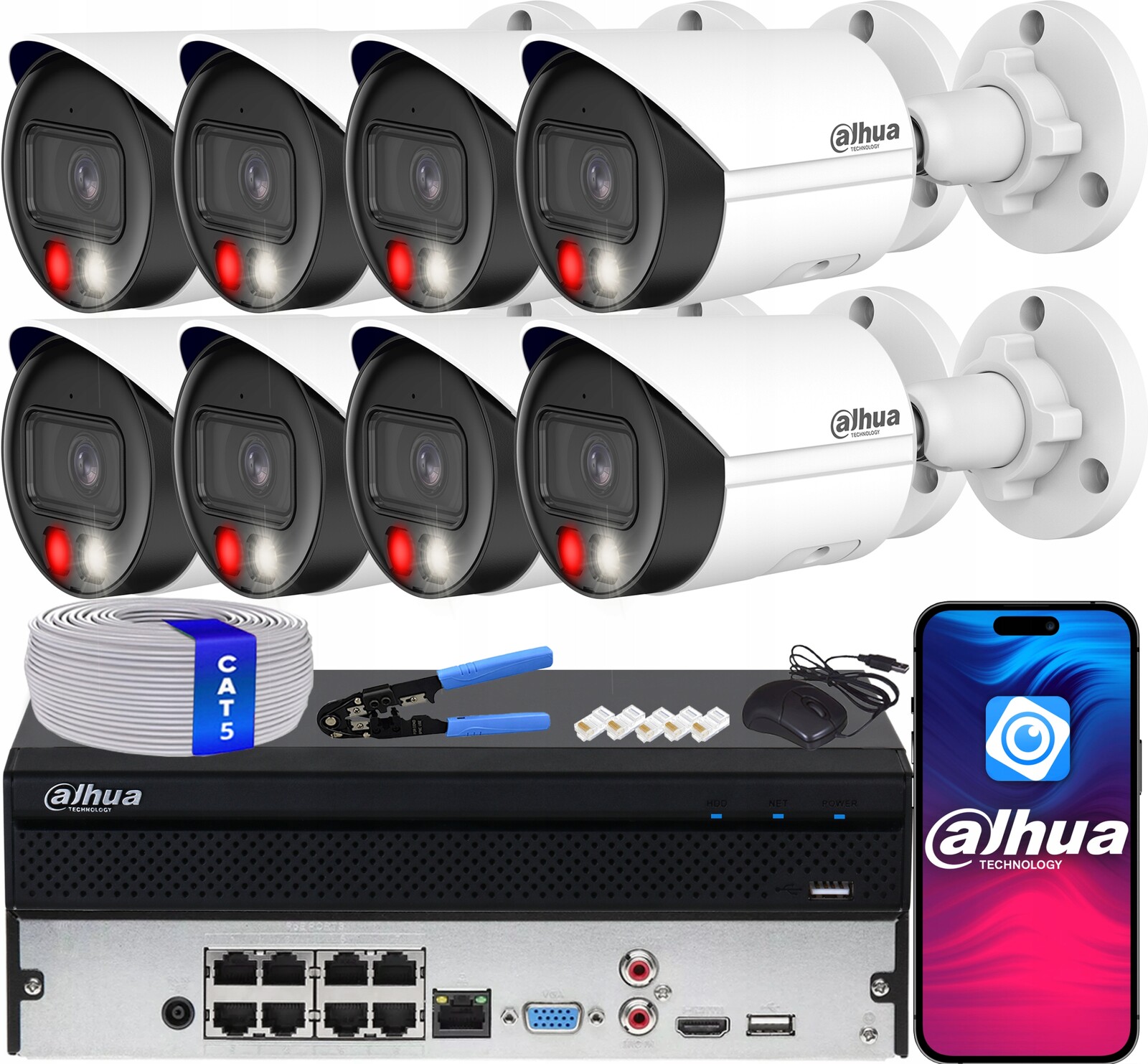 Monitorovací sada 8x IPC-HFW2649S-S-IL 6Mp Dahua WizSense IR30m Dual Light