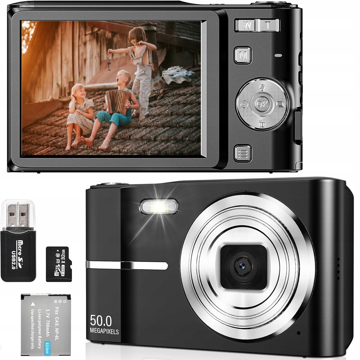 1080P Digitální Fotoaparát S Flash Kartou S 16X Rozpoznáváním Obličejů Aku Taška