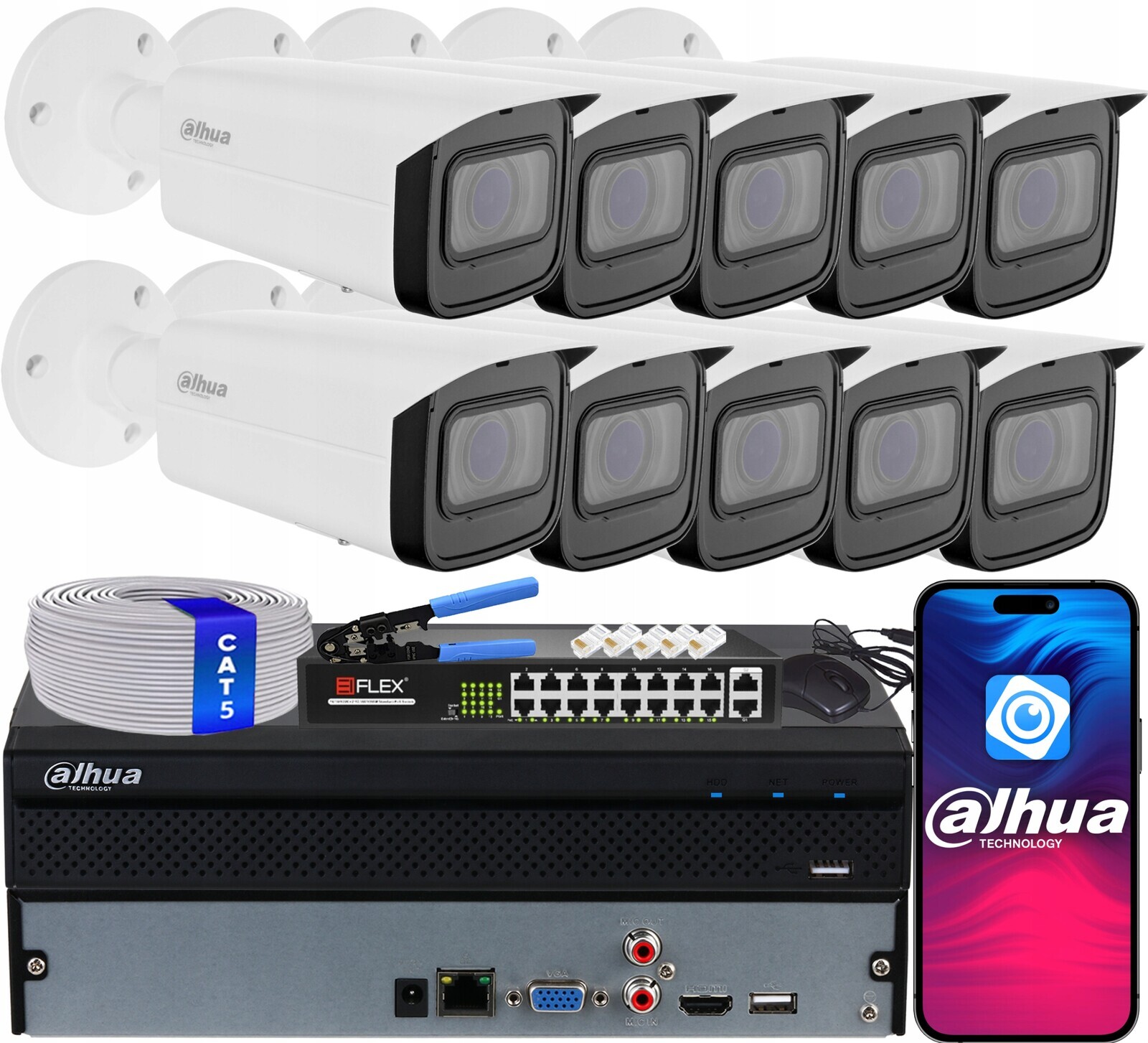 Sada pro monitorování 10x Ip kamera Dahua IPC-HFW1431T-ZS-2812-S4 4Mpx