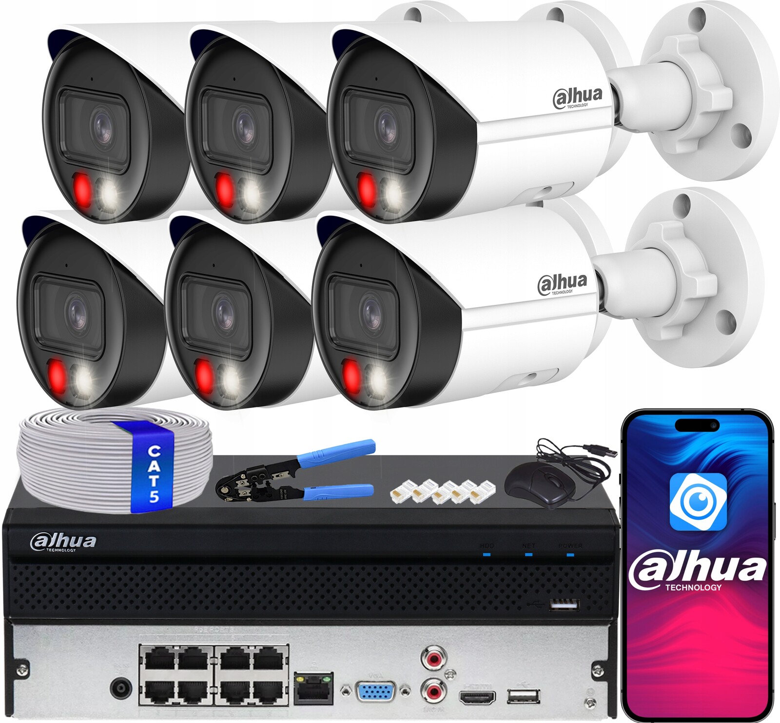 Monitorovací sada 6x IPC-HFW2649S-S-IL 6Mp Dahua WizSense IR30m Dual Light