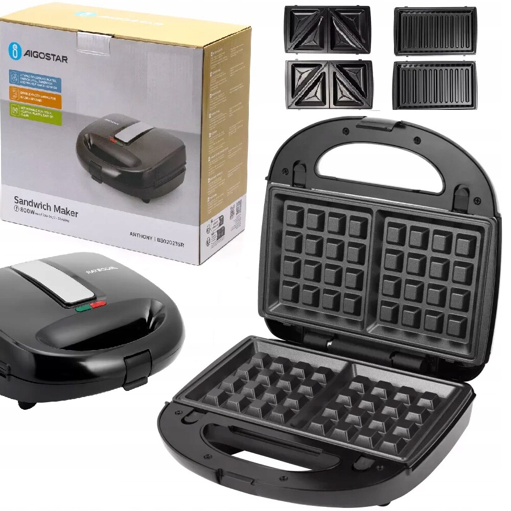 Sendvičovač na vafle Vaflovač Aigostar Anthony 800W 6x Vložky