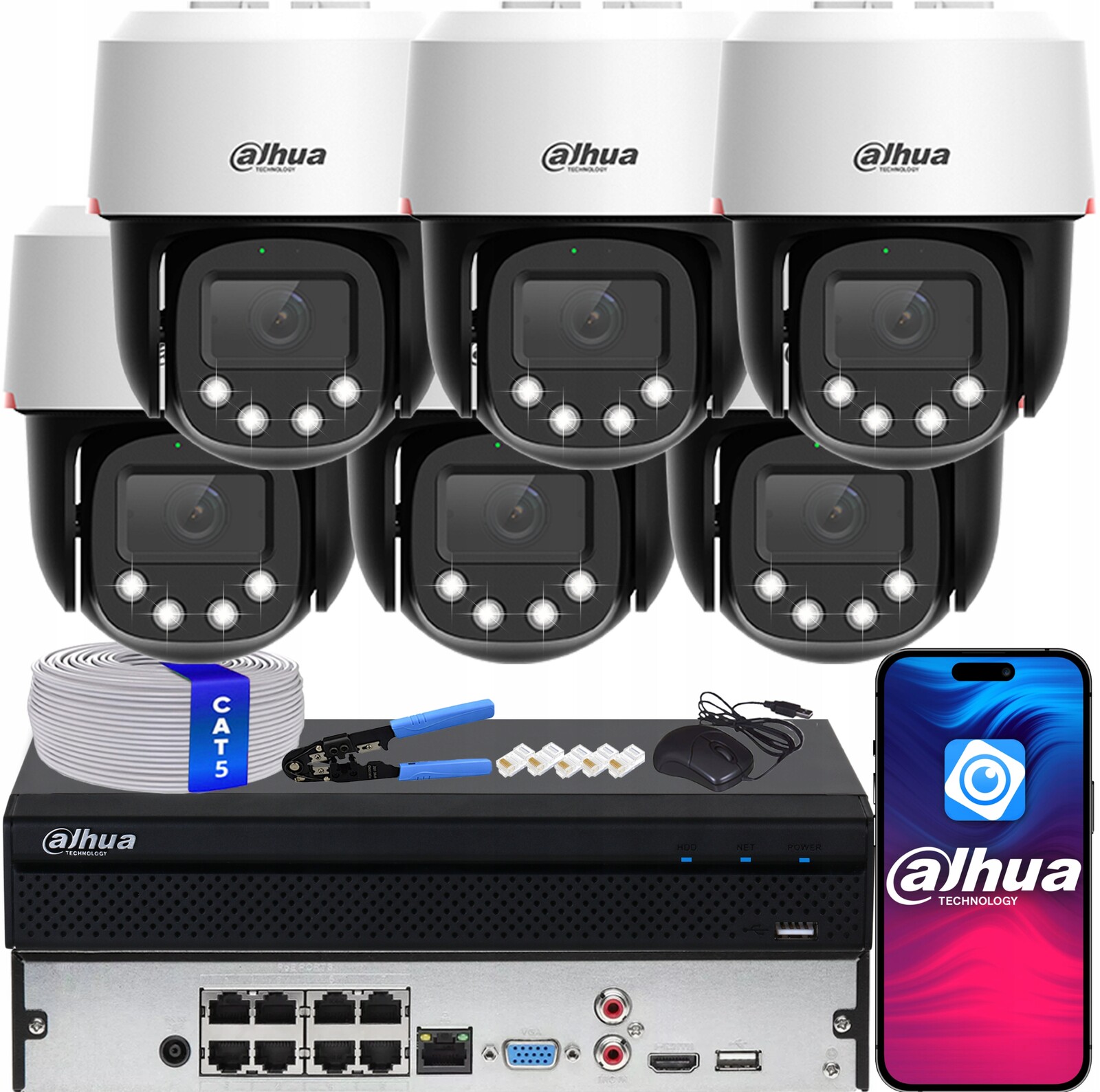 Monitorovací sada Dahua 6x Kamera SD2C400NA-B-PV-PRO Ptz 4Mpx WizColor