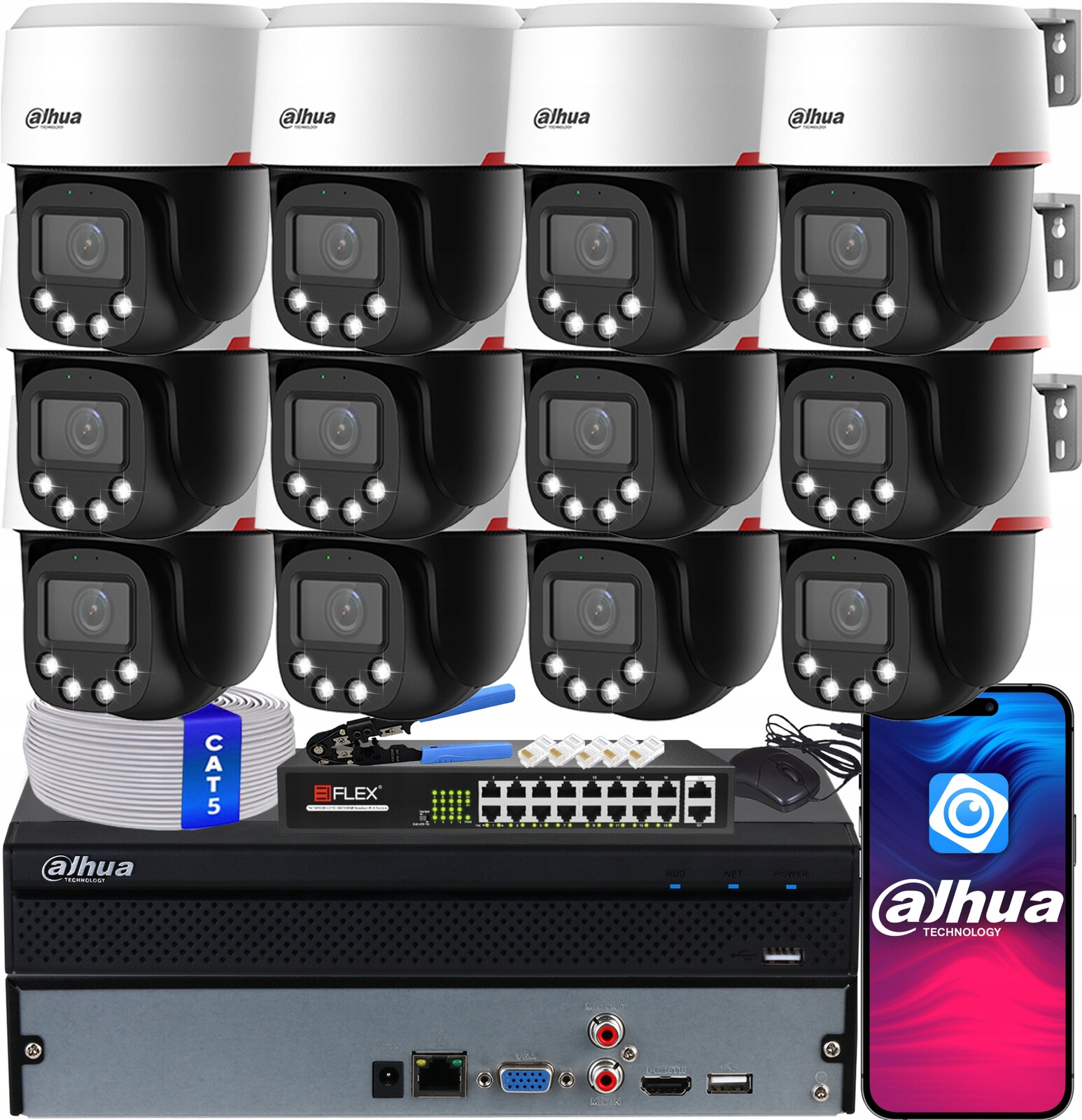 Monitorovací sada Dahua 12x Kamera SD2C400NA-B-PV-PRO Ptz 4Mpx WizColor