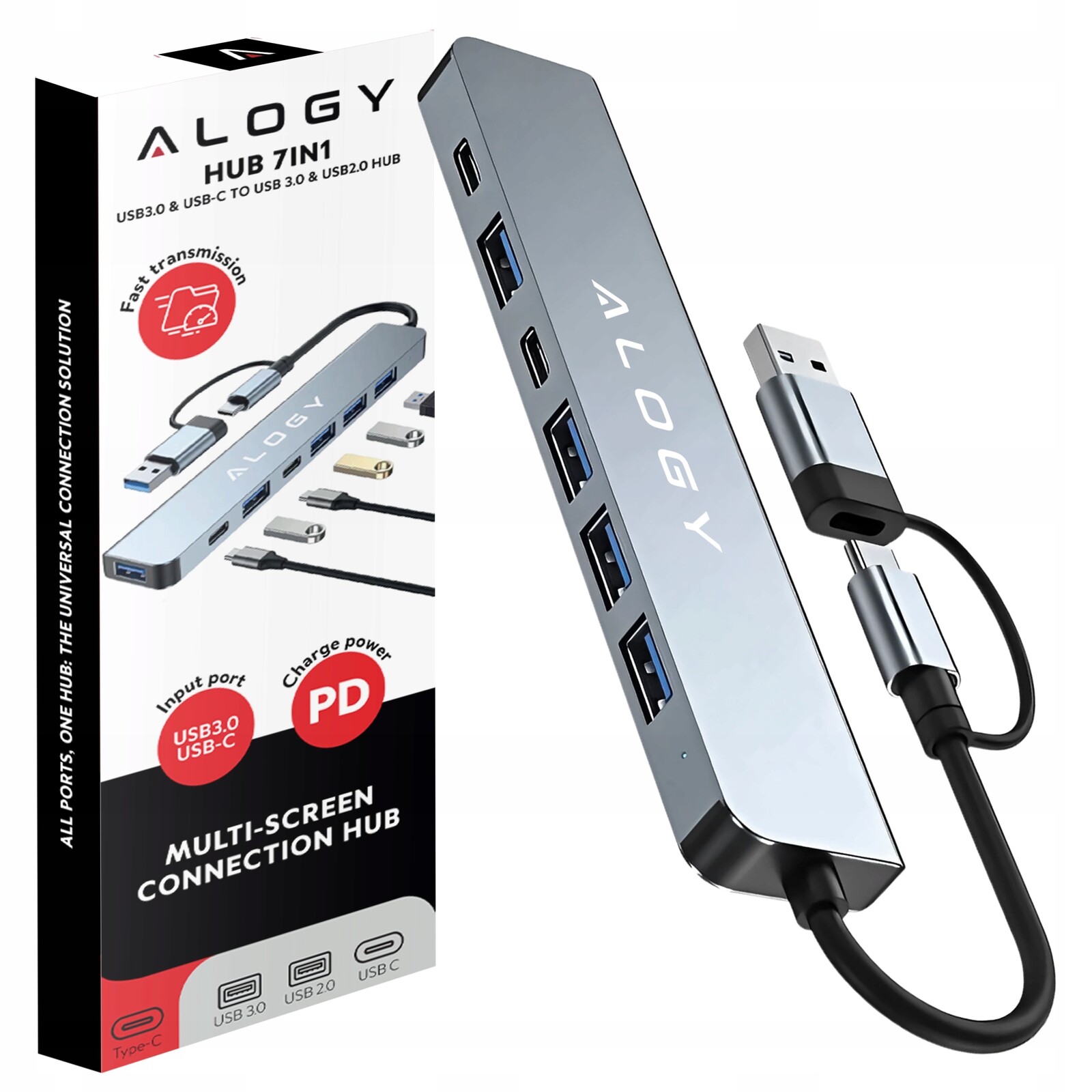 Adaptér Hub 7v1 Alogy Usb-c pro notebooky a chytré telefony