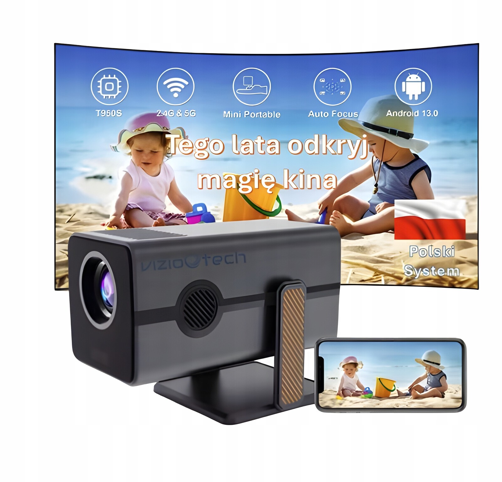 Projektor Android Pl Wifi Mini 4K Přenosný Smart Rotační Reproduktor