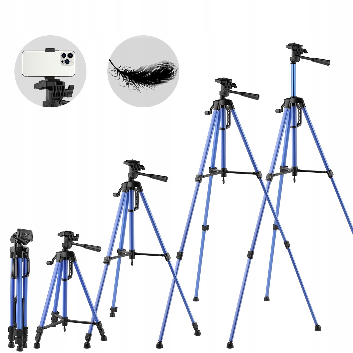 Robustní stativový držák na telefon pro kameru, laserový vodováha 143 cm, profesionální, modrý