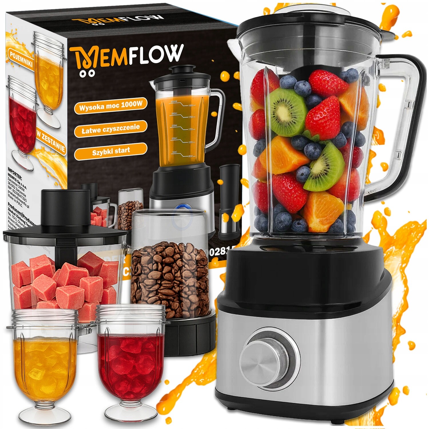 Kuchyňský Stolní Mixér 1000 W Rozdrtí Smoothie Mlýnek Na Kávu
