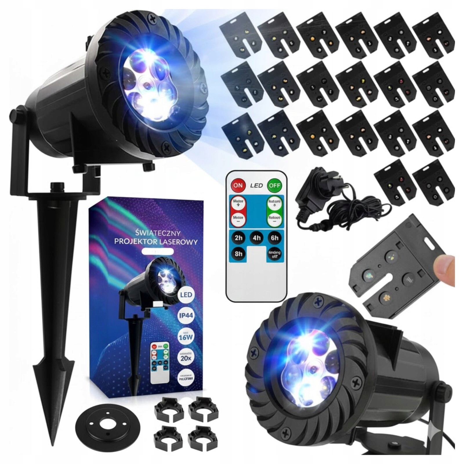 Vánoční laserový projektor 20 diapozitivů Pilot 16W Různé motivy pro celý rok