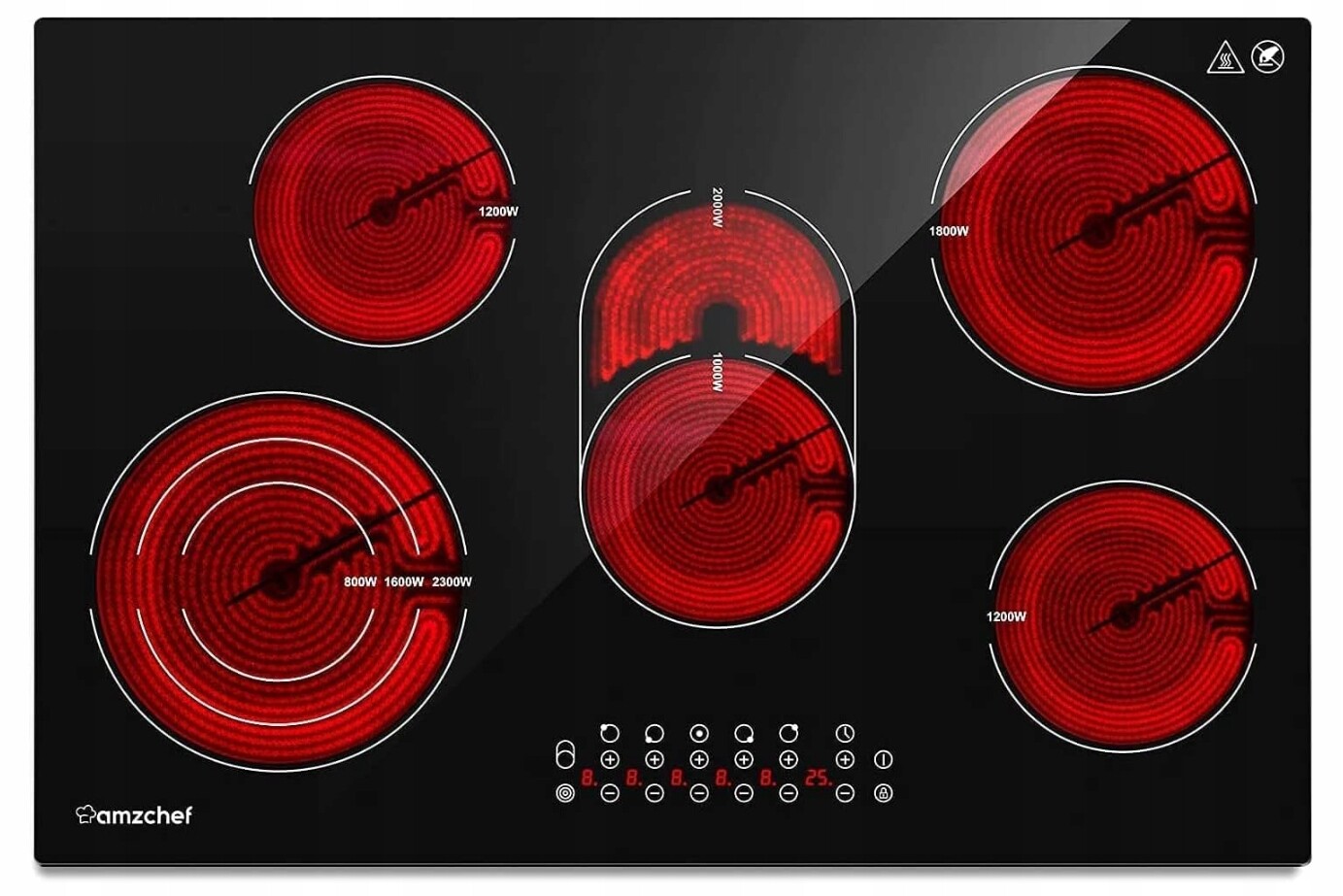 Amzchef keramická varná deska 77 cm 5 varných zón 9 úrovní časovač