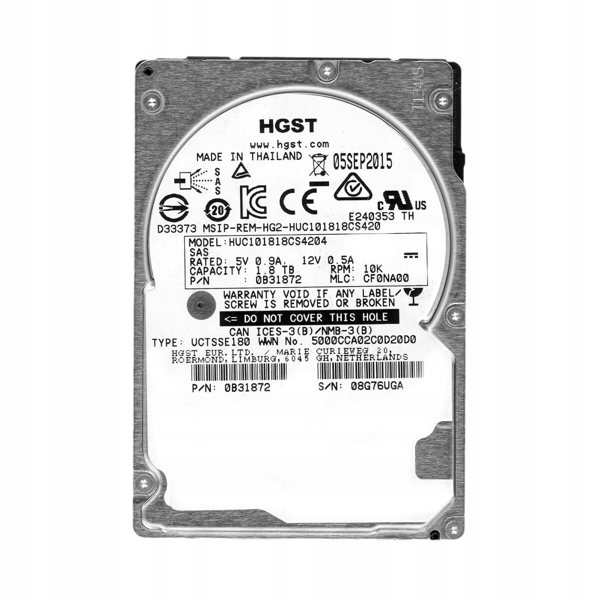 Hgst UltraStar C10K1800 1.8TB 10K 128MB SAS-3 2.5