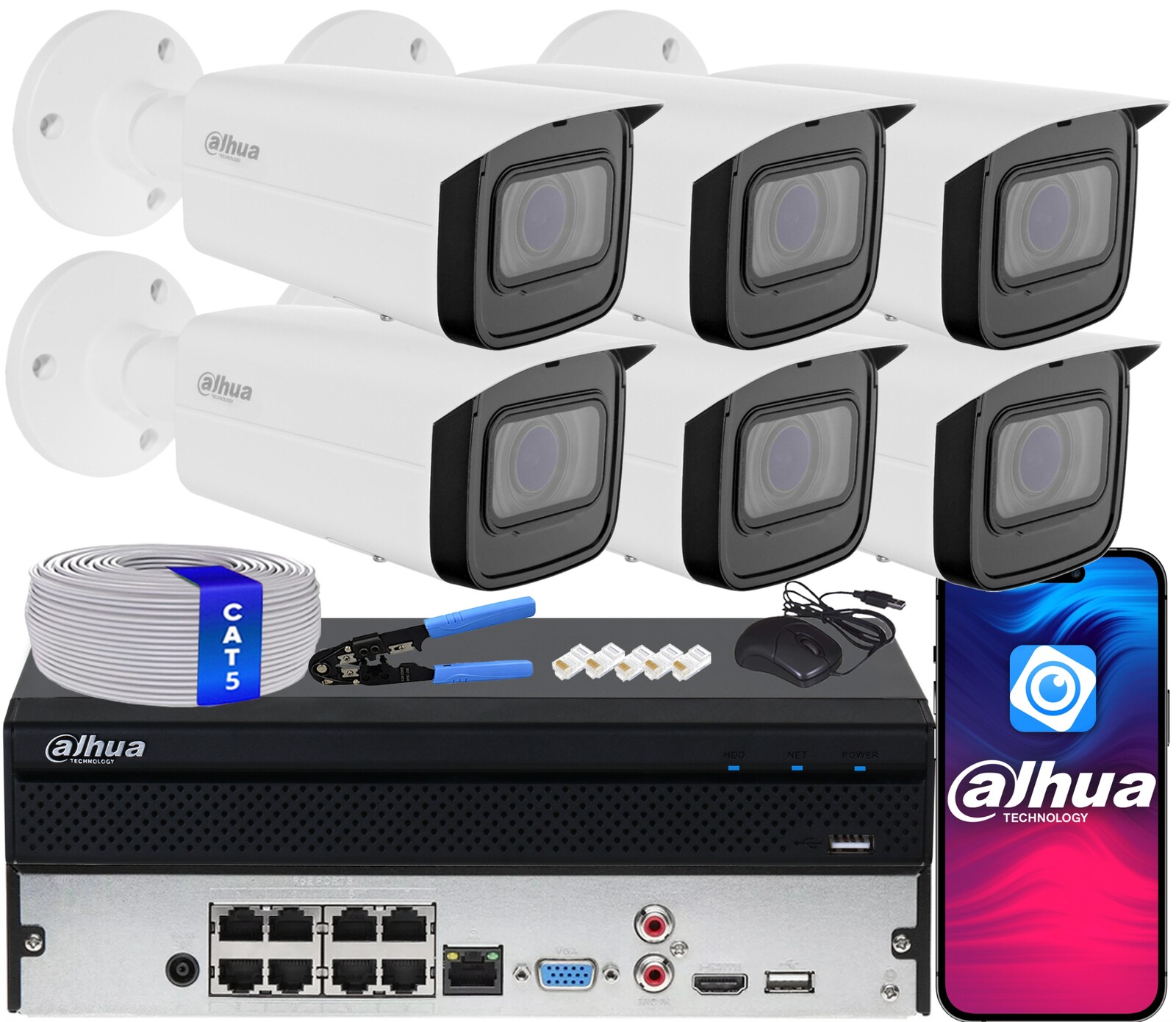 Sada pro monitorování 6x Ip kamera Dahua IPC-HFW1431T-ZS-2812-S4 4Mpx