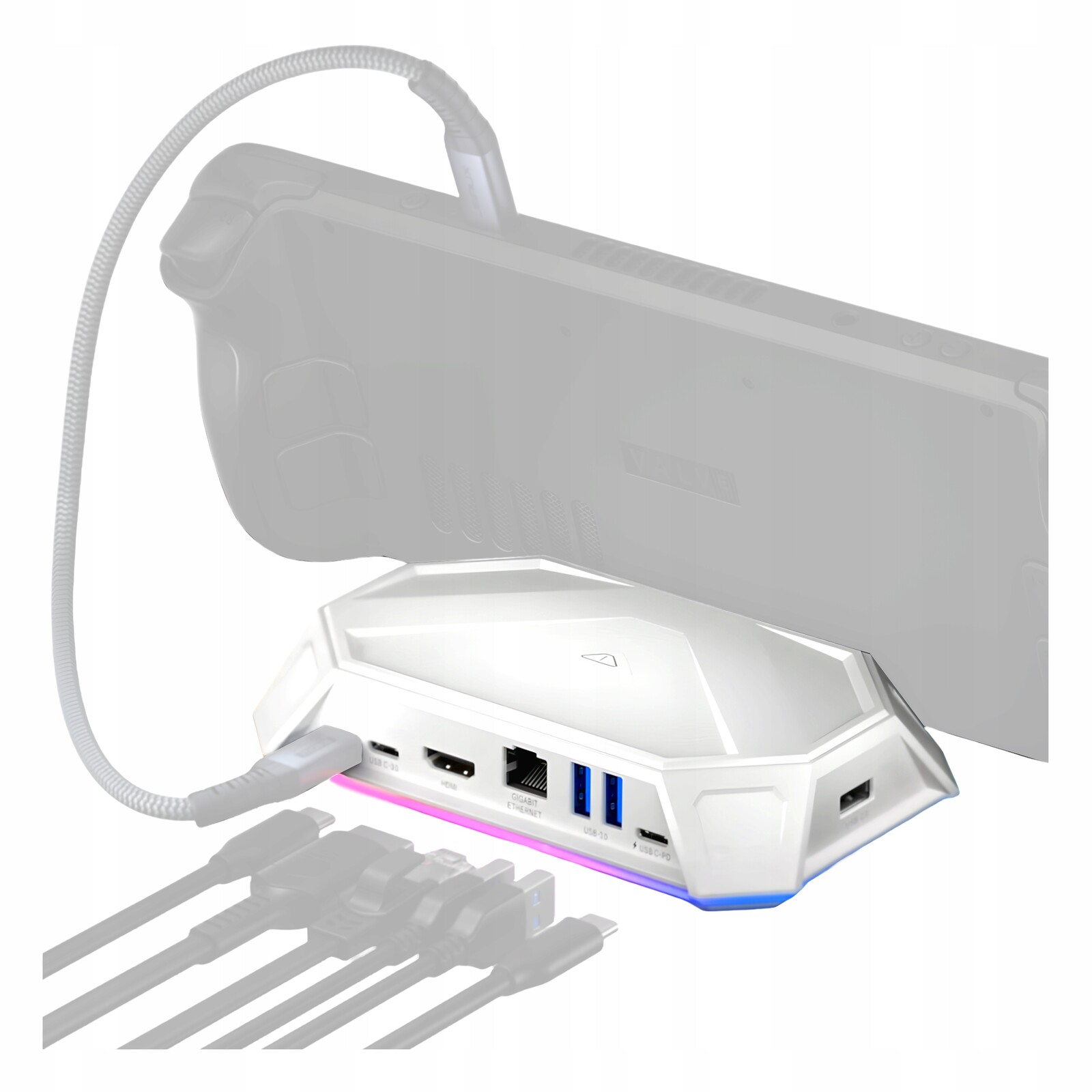 Hub 8v1 Adaptér Usb-c Hdmi Lan Rgb pro konzoli Steam Deck Asus Rog Ally