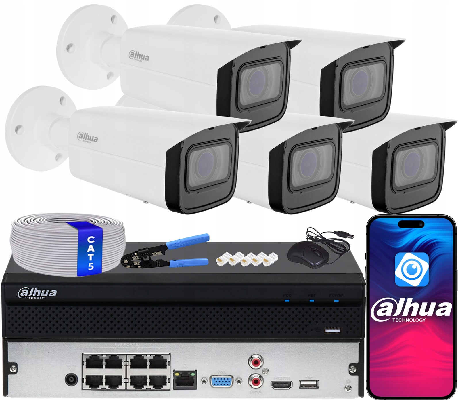 Sada pro monitorování 5x Ip kamera Dahua IPC-HFW1431T-ZS-2812-S4 4Mpx