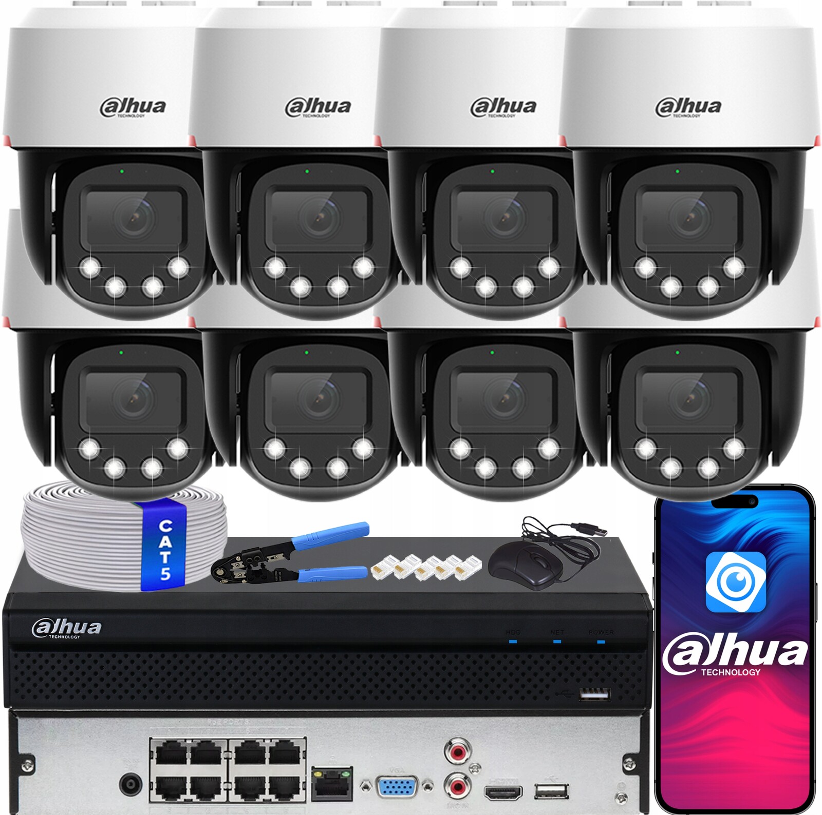 Monitorovací sada Dahua 8x Kamera SD2C400NA-B-PV-PRO Ptz 4Mpx WizColor