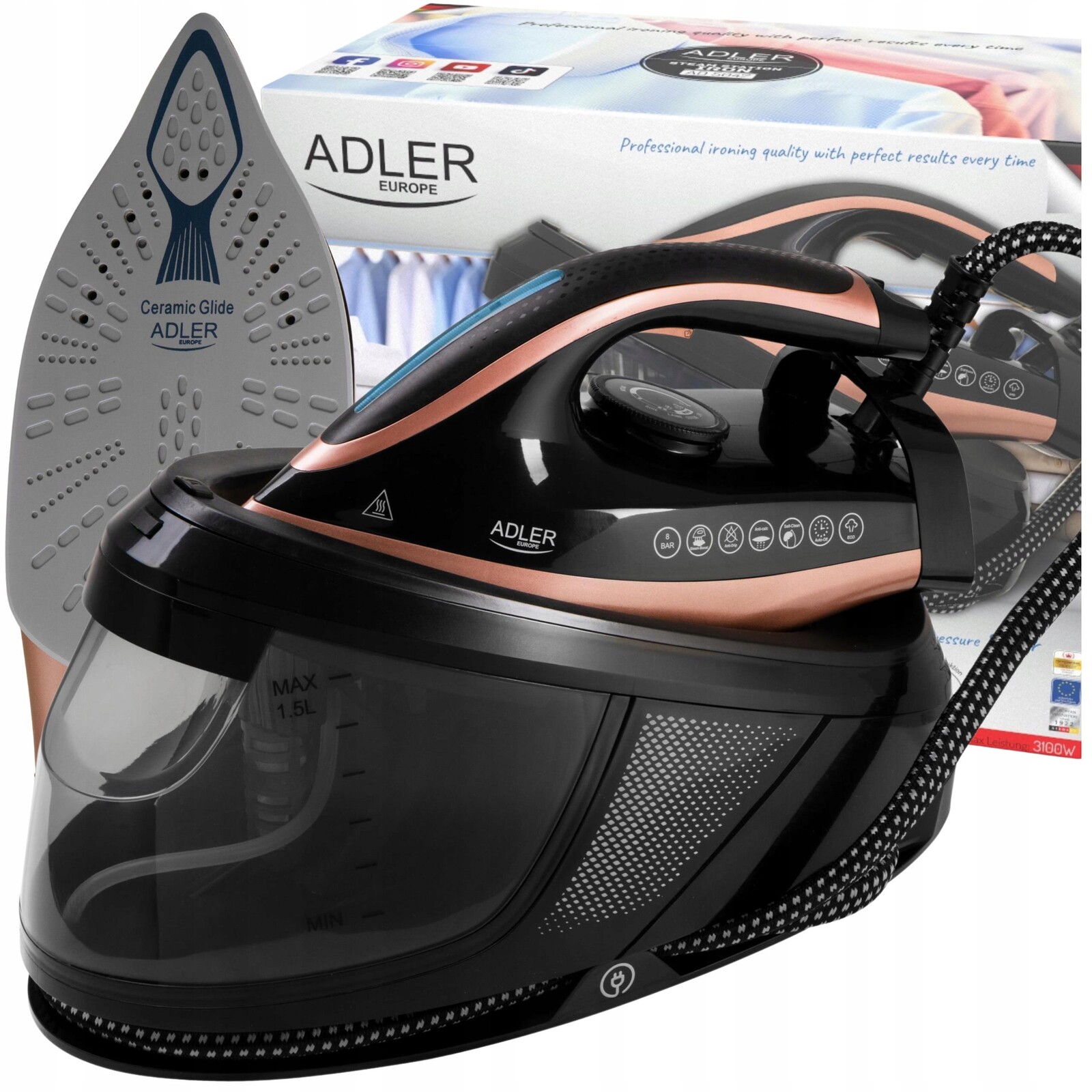 Žehlička s parní stanicí Adler Parní generátor 8 Bar Anti-calc Anti-drip