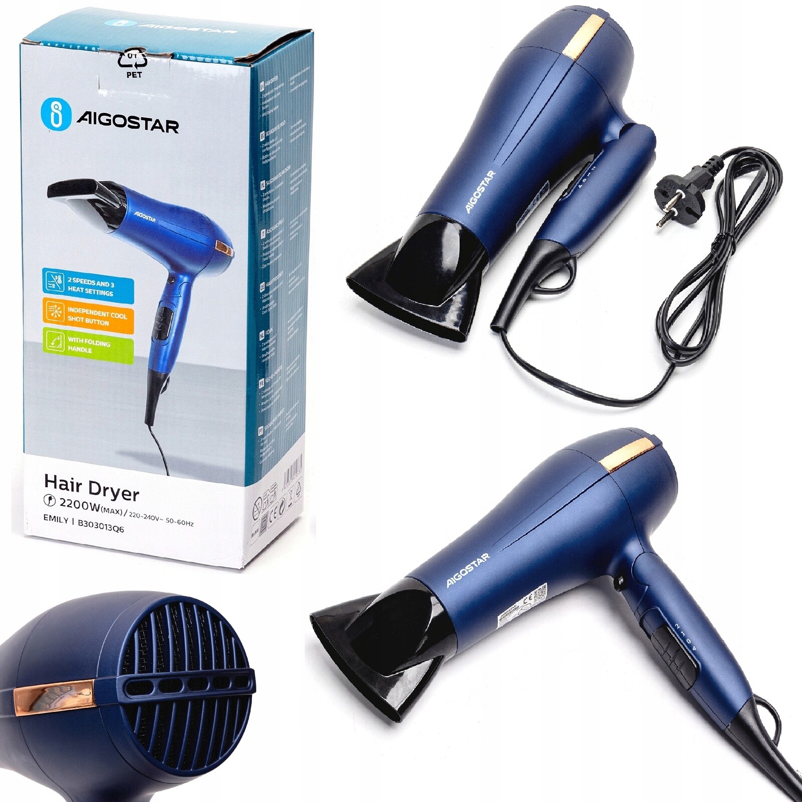 Vysoušeč vlasů Aigostar 2200 W 2 rychlosti 3 Úrovně Teploty