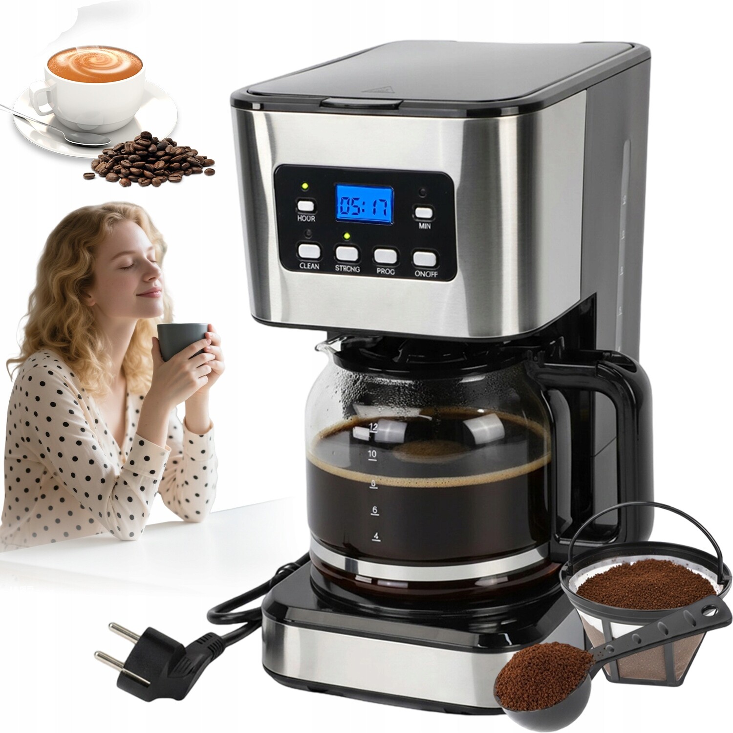 Kávovar 950 W 1.5 L Skleněná Konvice S Časovačem 220 V, Vysoká Kvalita