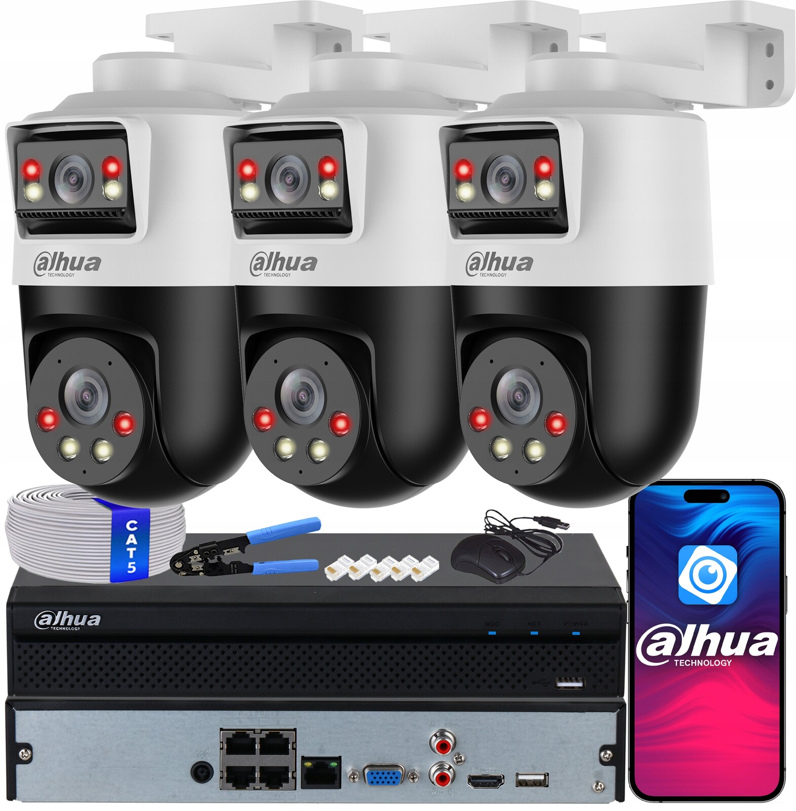 Sada pro monitorování 3 kamer Dahua 2Mpx SDT2A200-2F-NB-A-PV Ai Dual Light