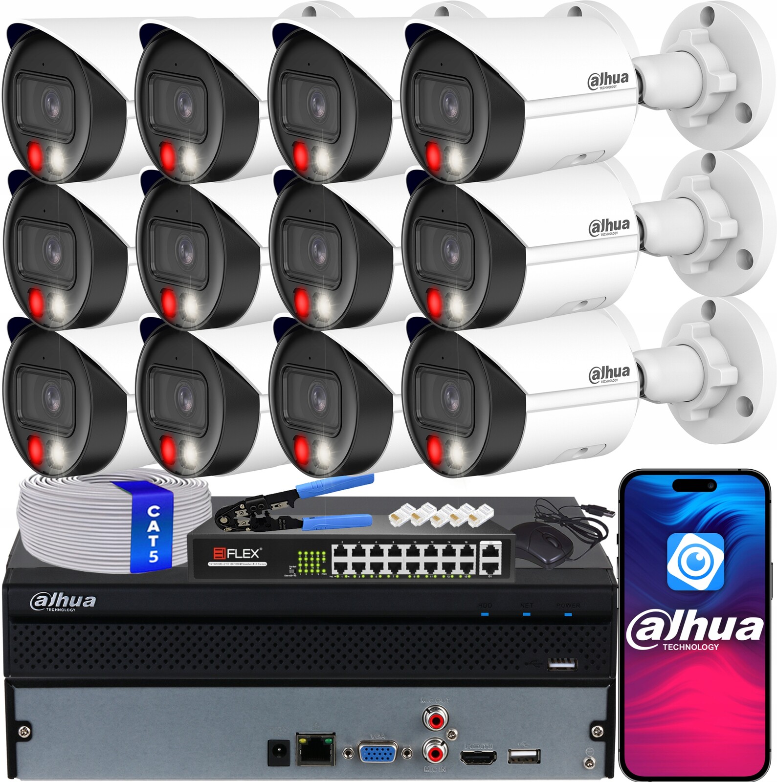 Monitorovací sada 12x IPC-HFW2649S-S-IL 6Mp Dahua WizSense IR30 Dual Light