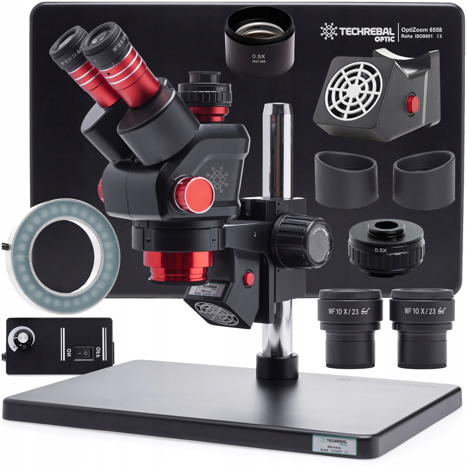 Stereoskopický Mikroskop OptiZoom 6,5-58x Barlow 0,5x Absorpční Osvětlení