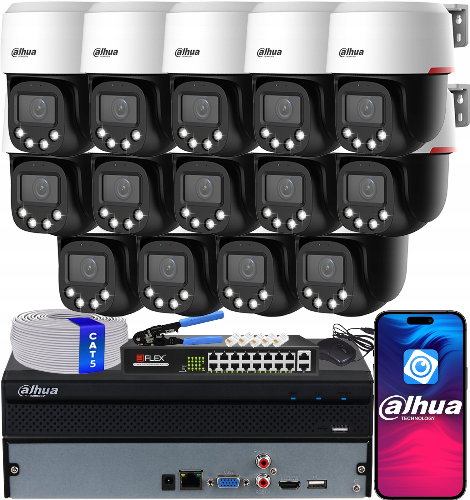 Monitorovací sada Dahua 14x Kamera SD2C400NA-B-PV-PRO Ptz 4Mpx WizColor