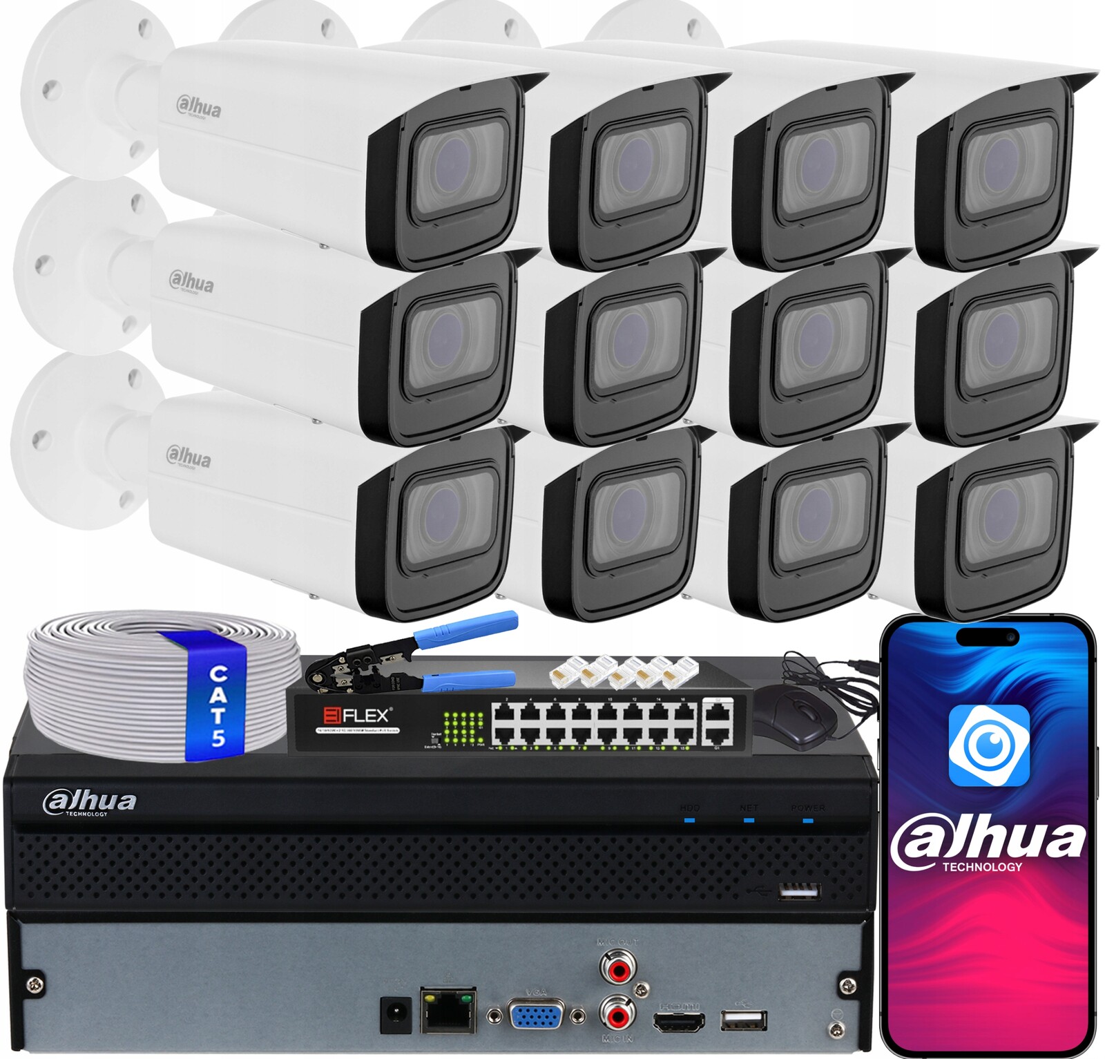 Sada pro monitorování 12x Ip kamera Dahua IPC-HFW1431T-ZS-2812-S4 4Mpx