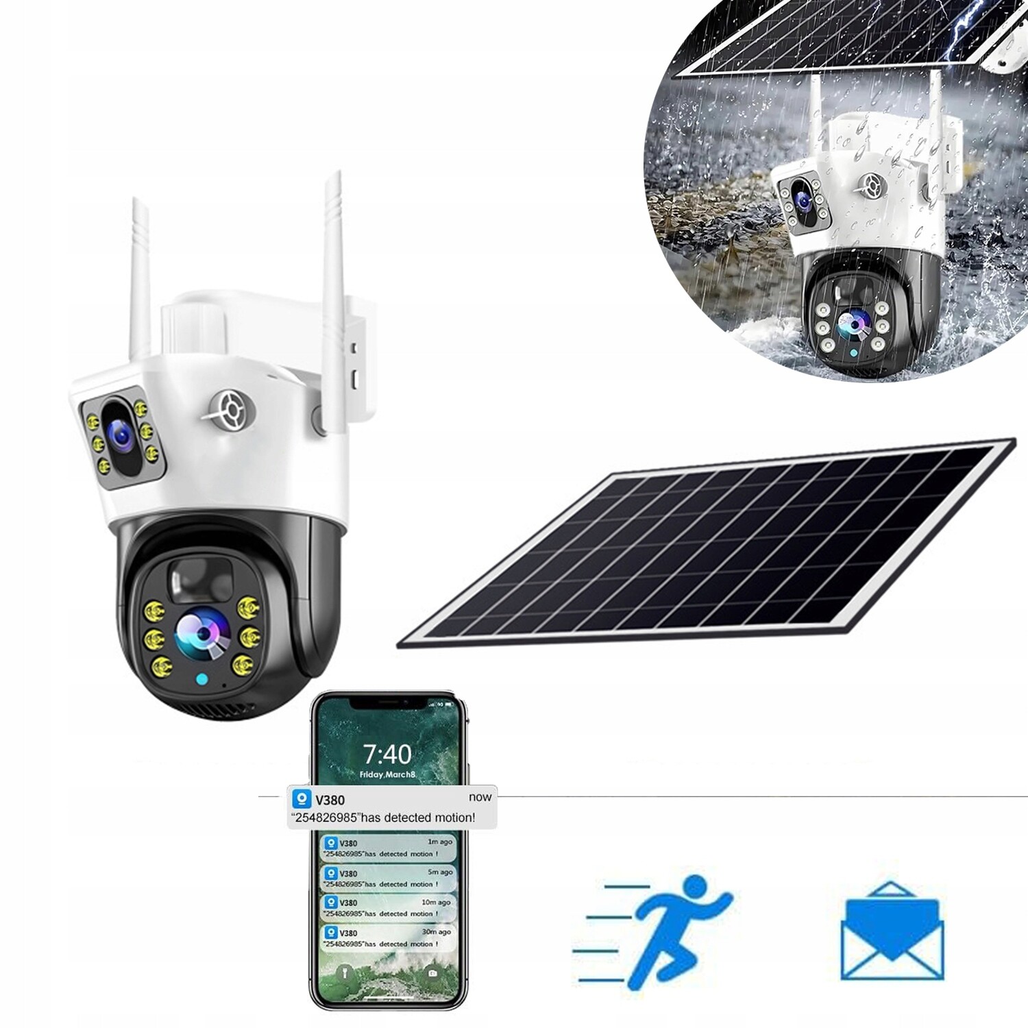 Dvojitá Solární Wifi Ip Smart Venkovní Kamera S Otočným Zoomem 2V1