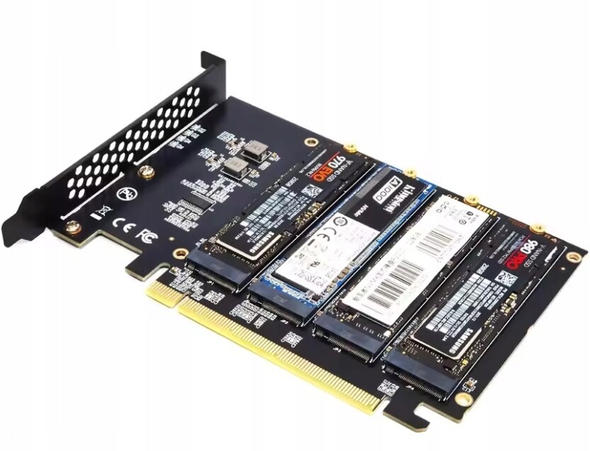 Kontroler 4 Disků Ssd M.2 NVMe Konektor PCIe x16 Pro 4 Disky M.2