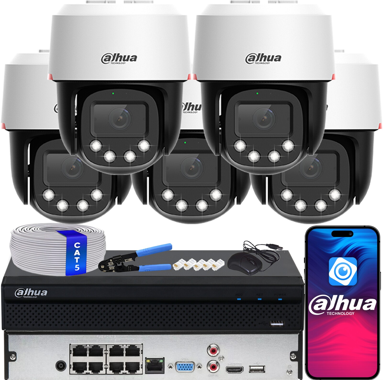 Monitorovací sada Dahua 5x Kamera SD2C400NA-B-PV-PRO Ptz 4Mpx WizColor